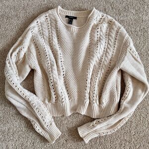Forever 21 Cropped Cable Knit Crew Neck Sweater Cream Women's Size Small